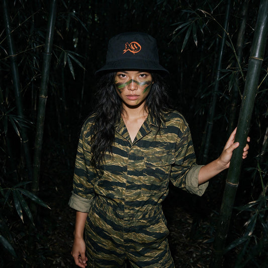 Agent Orange Night Ops Bucket Hat — blacked-out streetwear bucket hat, Australian streetwear