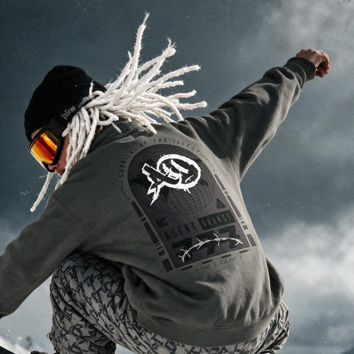 Agent Orange Global Reach Quarter Zip Sweatshirt — graphic quarter zip, Australian streetwear
