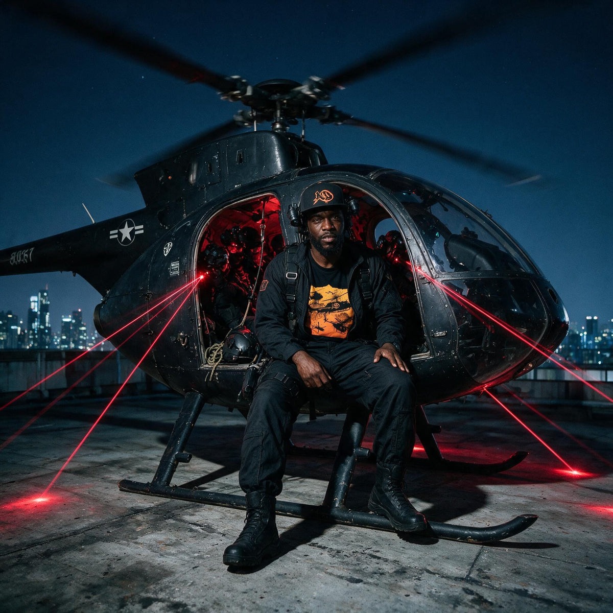 Agent Orange Black Helicopters T-Shirt — bold graphic tee, Australian streetwear